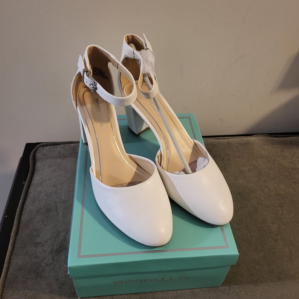 Morella White Block Heel Sandals
